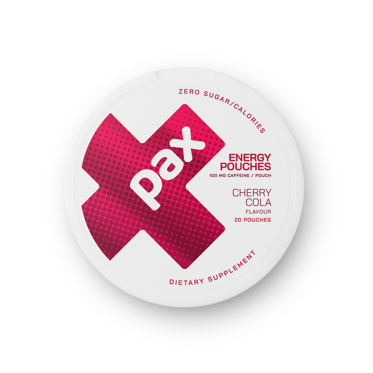 PAX Cherry Cola caffeine pouches tin - front render